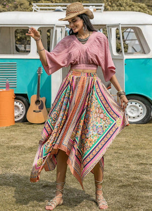 Printed High Waist Handkerchief Hem Skirt - MimiStylez