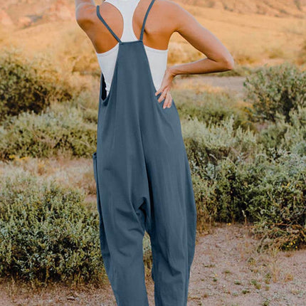 Double Take Full Size V-Neck Sleeveless Jumpsuit with Pockets - MimiStylez