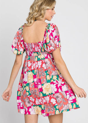 GeeGee Floral Ruff Sleeve Mini Dress - MimiStylez