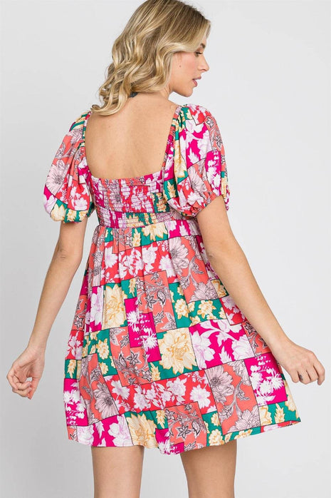 GeeGee Floral Ruff Sleeve Mini Dress - MimiStylez
