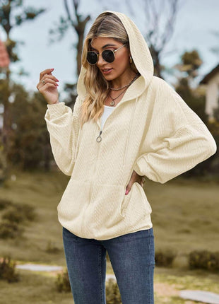 Cable-Knit Long Sleeve Hooded Jacket - MimiStylez