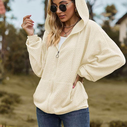 Cable-Knit Long Sleeve Hooded Jacket - MimiStylez