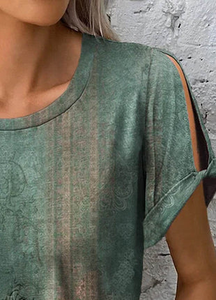 Printed Round Neck Short Sleeve T-Shirt - MimiStylez