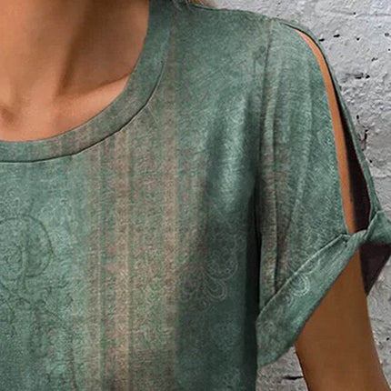 Printed Round Neck Short Sleeve T-Shirt - MimiStylez