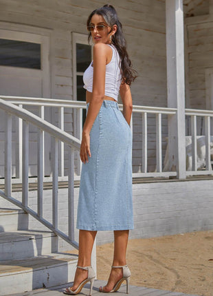 Button Down Denim Skirt - MimiStylez