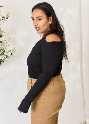 Culture Code Full Size Ribbed Surplice Cold Shoulder Top - MimiStylez