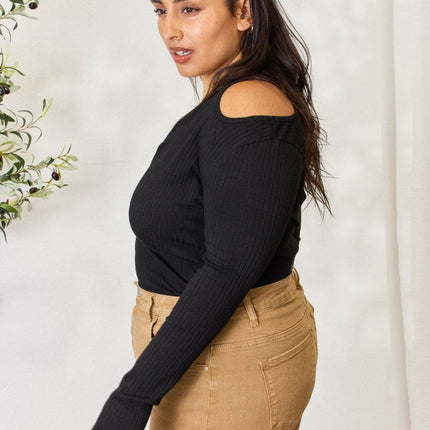 Culture Code Full Size Ribbed Surplice Cold Shoulder Top - MimiStylez