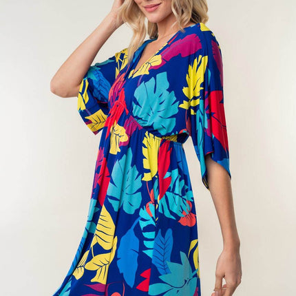 White Birch Full Size Printed V-Neck Mini Dress - MimiStylez