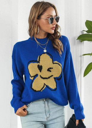 Flower Graphic Drop Shoulder Sweater - MimiStylez