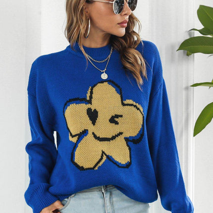 Flower Graphic Drop Shoulder Sweater - MimiStylez