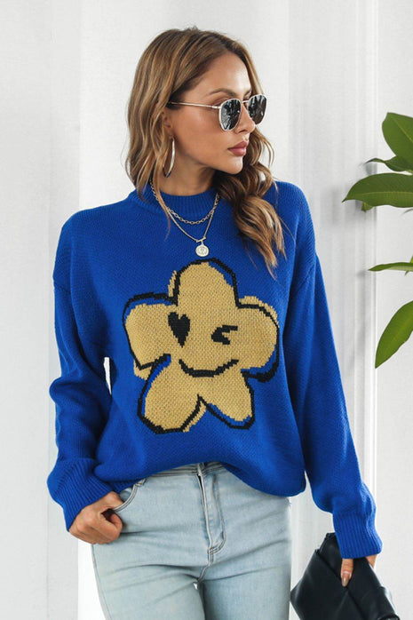 Flower Graphic Drop Shoulder Sweater - MimiStylez