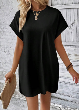 Round Neck Short Sleeve Mini Dress - MimiStylez