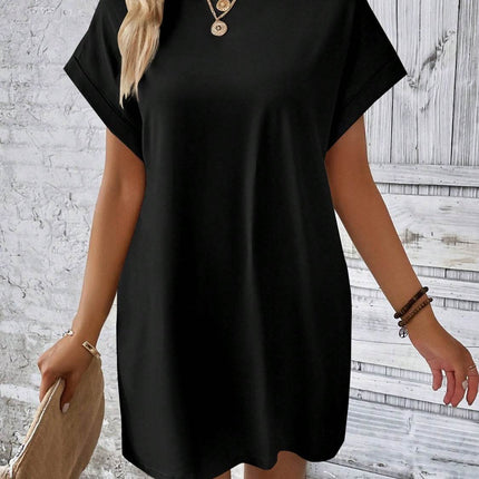 Round Neck Short Sleeve Mini Dress - MimiStylez