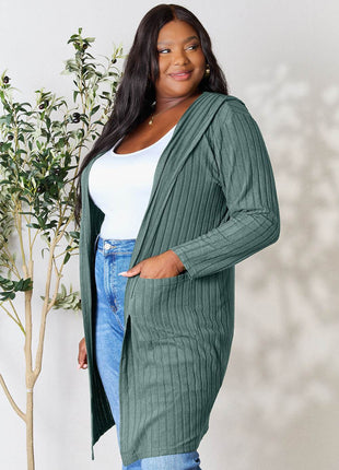 Basic Bae Full Size Hooded Sweater Cardigan - MimiStylez