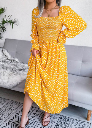 Smocked Square Neck Flounce Sleeve Dress - MimiStylez