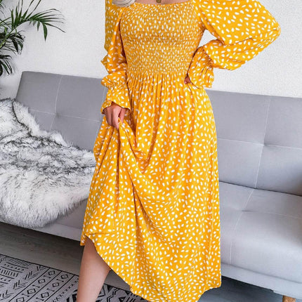 Smocked Square Neck Flounce Sleeve Dress - MimiStylez
