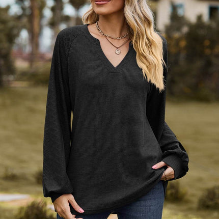 Notched Neck Raglan Sleeve Blouse - MimiStylez