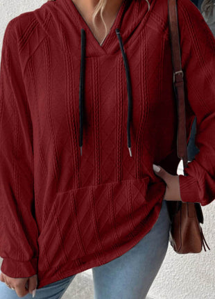 Textured Drawstring Kangaroo Pocket Hoodie - MimiStylez