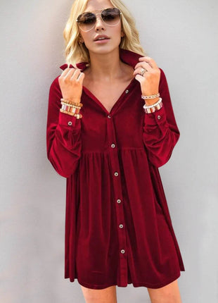 Oh Full Size Collared Neck Long Sleeve Mini Dress - MimiStylez