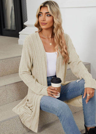 Pocketed Open Front Long Sleeve Cardigan - MimiStylez
