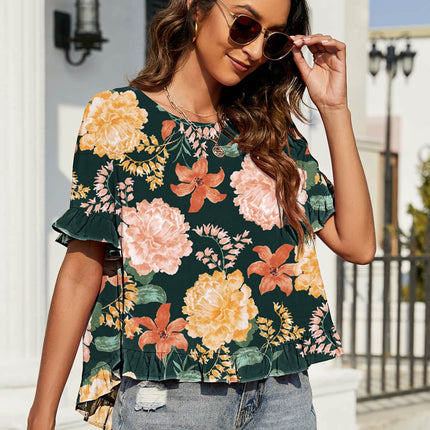 Floral Ruffled Flounce Sleeve Blouse - MimiStylez