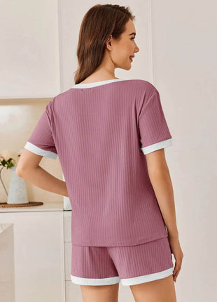 Ribbed Short Sleeve Top and Shorts Set - MimiStylez