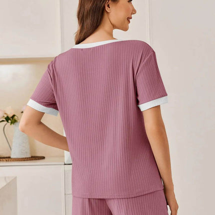 Ribbed Short Sleeve Top and Shorts Set - MimiStylez