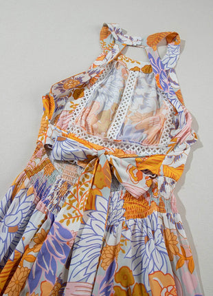 Tied Printed Grecian Sleeveless Maxi Dress - MimiStylez