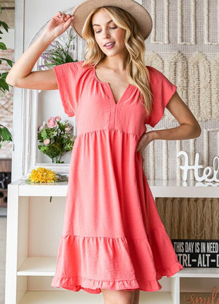 Reborn J Ruffled Notched Cap Sleeve Dress - MimiStylez