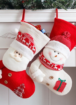 Large Red White Knitted Christmas Stocking