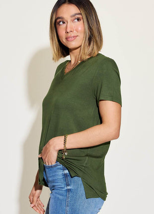 Basic Bae Full Size V-Neck High-Low T-Shirt - MimiStylez