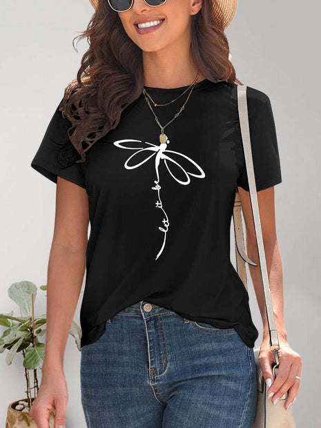 Dragonfly Graphic Round Neck Short Sleeve T-Shirt - MimiStylez