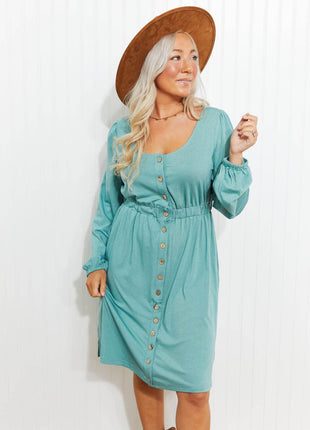 Scoop Neck Empire Waist Long Sleeve Mini Dress - MimiStylez