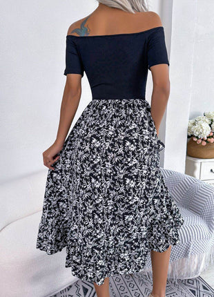 Printed Off-Shoulder Ruffle Hem Dress - MimiStylez