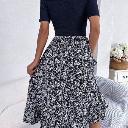 Printed Off-Shoulder Ruffle Hem Dress - MimiStylez