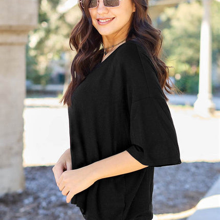 Basic Bae Full Size Round Neck Drop Shoulder T-Shirt - MimiStylez
