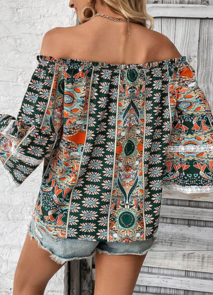 Printed Frill Trim Off-Shoulder Blouse - MimiStylez
