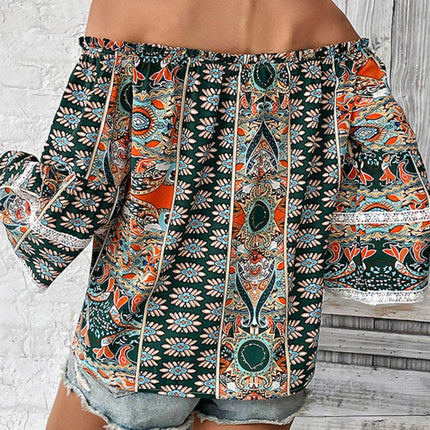 Printed Frill Trim Off-Shoulder Blouse - MimiStylez