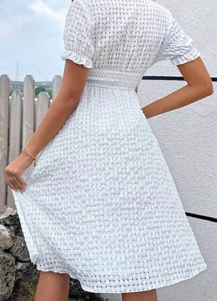 Textured Surplice Short Sleeve Dress - MimiStylez