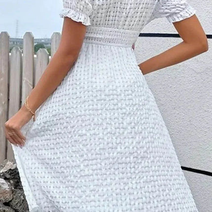 Textured Surplice Short Sleeve Dress - MimiStylez