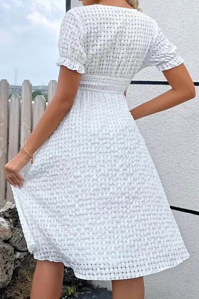 Textured Surplice Short Sleeve Dress - MimiStylez