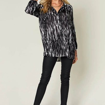 Double Take Full Size Printed Button Up Long Sleeve Shirt - MimiStylez