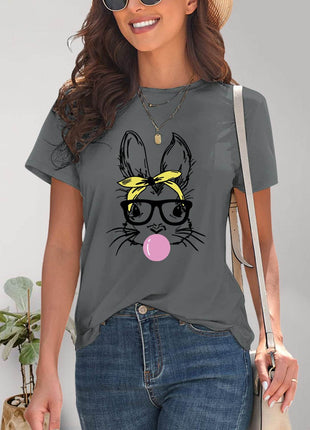 Rabbit Graphic Round Neck Short Sleeve T-Shirt - MimiStylez