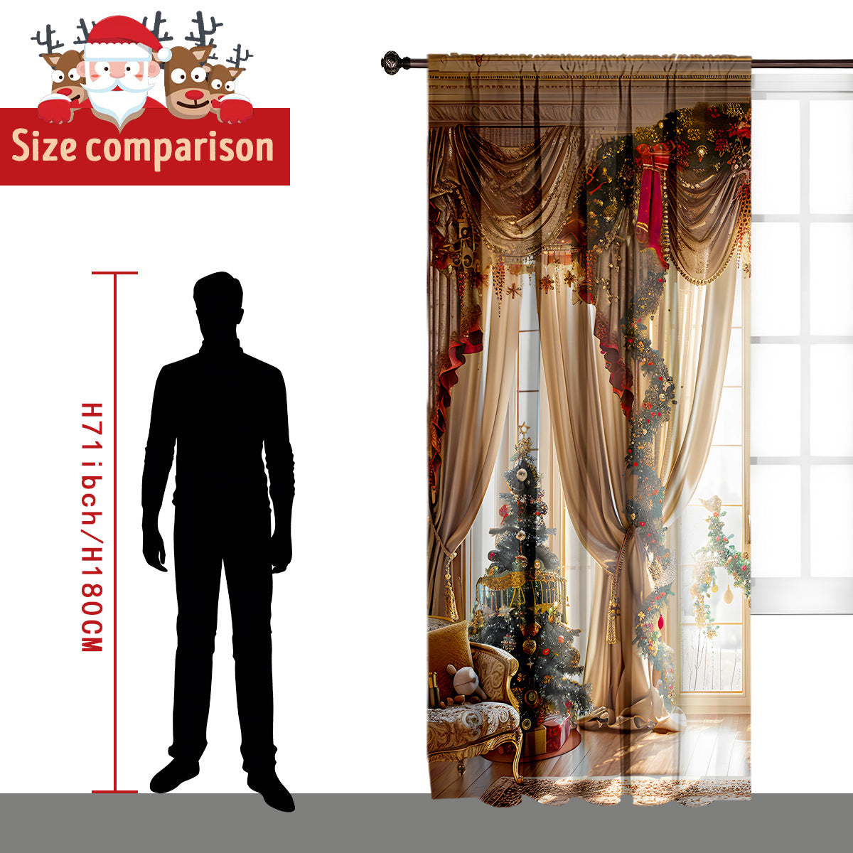 2PCs Christmas Curtain 3D Digital Printing