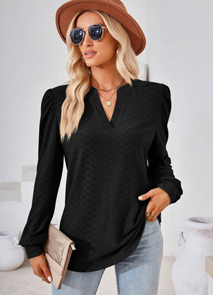 Notched Long Sleeve T-Shirt - MimiStylez