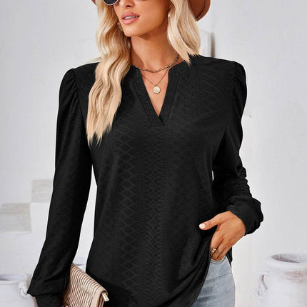 Notched Long Sleeve T-Shirt - MimiStylez