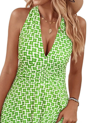 Printed Halter Neck Dress - MimiStylez