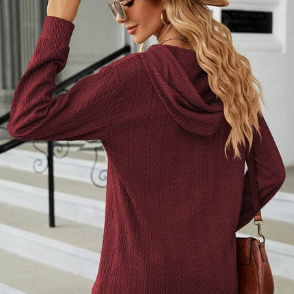Drawstring Half Button Long Sleeve Hoodie - MimiStylez