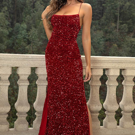 Sequin Backless Split Maxi Dress - MimiStylez