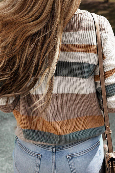 Striped Round Neck Dropped Shoulder Sweater - MimiStylez